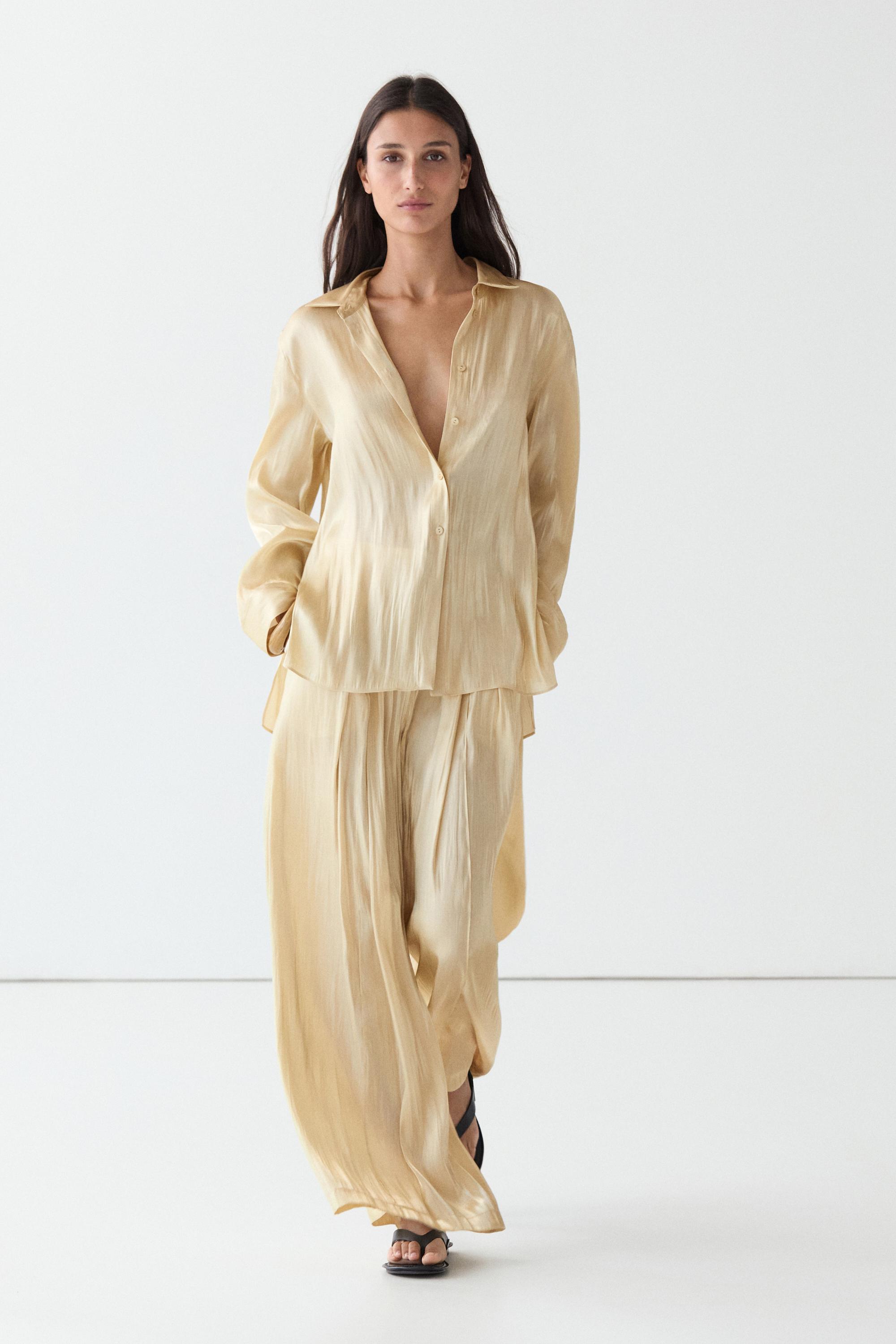 Flowing satin shirt with tie detail